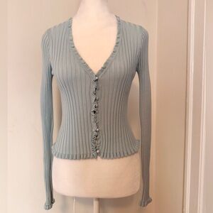 Princess Polly Soft Blue Ribbed Cardigan Long Sleeve Top